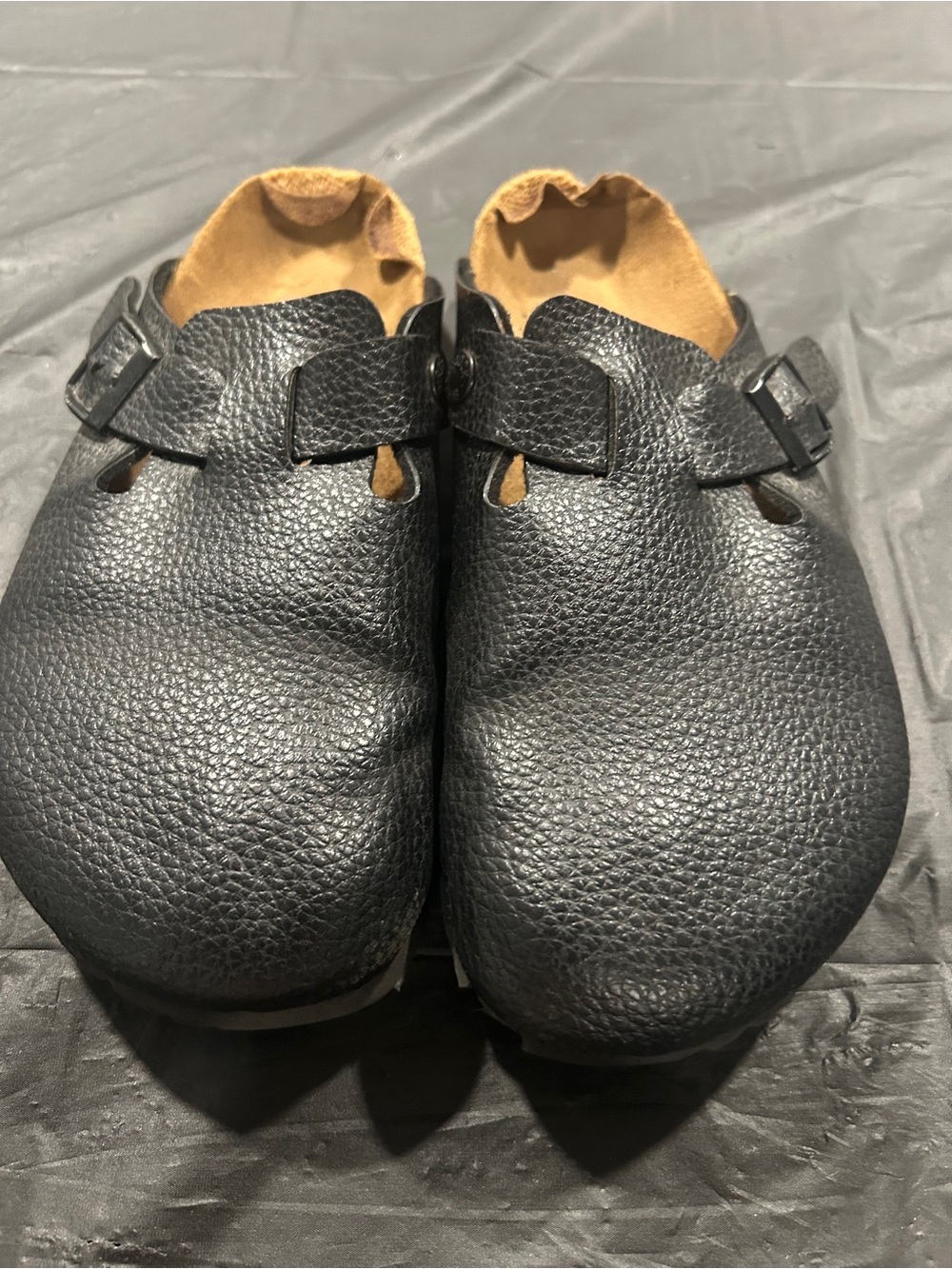 Birkenstock Ladies  Black Leather Slip-On Clogs - Comfort Buckle